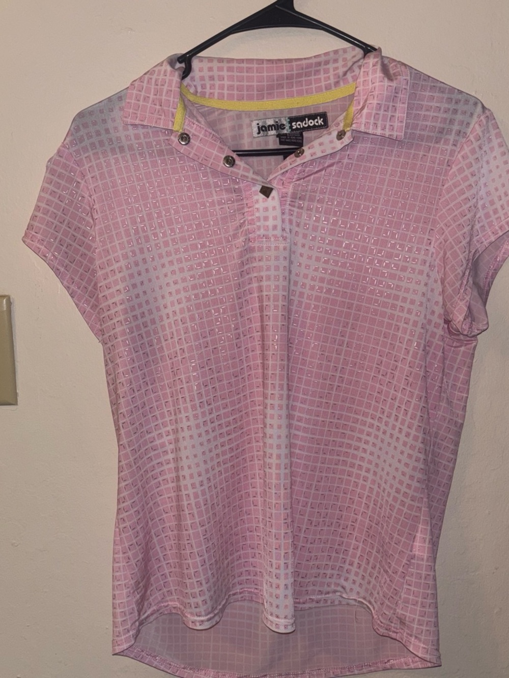 jamie sadock Pink Grid Polo with Yellow Trim